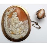 9ct Gold Cameo Brooch with 9ct Gold Cameo Ring weight 14.9 grams