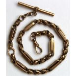 9ct Gold "T" bar pocket watch chain. length approx 32.5cm and weighing 16g