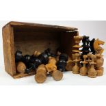 Complete set of thirty-two boxwood chess pieces, circa early 20th century, a few repaired, height