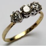 18ct Gold 3 stone Diamond Ring approx 0.85ct weight size R weight 2.7 grams