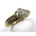 9ct Gold Diamond set Cluster Ring size J weight 2.1 grams