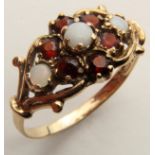 9ct Gold Garnet and Opal set Ring size M weight 1.8 grams