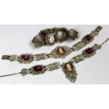 Three White metal Filigree Bracelets/Necklace set with Cameos