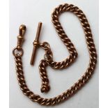 9ct Gold "T" bar pocket watch chain. Hallmarked W.H.A. Length approx 29.5cm and weighing 32.8g