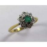 18ct Emerald and Diamond Ring size M weight 2.1 grams