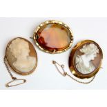 9ct Gold and Yellow Metal Cameo and Stone Brooches