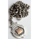 Silver pocket watch chain, with silver sporting medal attached, length 42.5cm approx., total