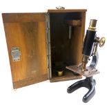 Minocular microscope with brass fittings by the Sterling Optical Company, reg. no. 1348, in original