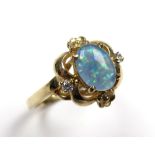 9ct Gold Opal and CZ Ring size L weight 3.2 grams