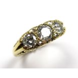 18ct Gold 3 stone Diamond Ring approx 1.00 carat weight size O weight 7.6 grams