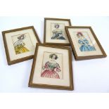 Four hand coloured Itialian fashion illustrations, possibly circa 1830s from the Bertarelli