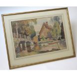 A large watercolour of a river scene by RA Mackenzie after Squirell dated 1954