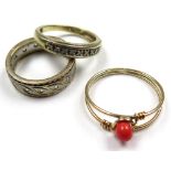 Three 9ct and Yellow metal stone set Rings weight 6.6 grams