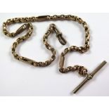 9ct Hallmarked "T" bar pocket watch chain, length approx 38.5cm and weighing 19.4g