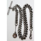 Silver hallmarked "T" bar pocket watch chain. approx length 48cm and weighing over 70g