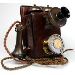 Wall mounted telephone with brass bells, with initials to reverse including 'GPO' and FHR 62/2, 24cm