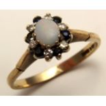 9ct Gold Opal and Sapphire Ring size L weight 1.7 grams