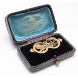 9ct Gold Bar Brooch with Bird and Nest with Seed Pearl eggs with fitted safety chain weight 3.3