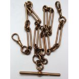 9ct Gold "T" bar pocket watch chain. length approx 38.5cm and weighing 38.6g