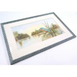 Framed and glazed watercolour of a kingfisher by a river, signed indistinctly l.r., visible