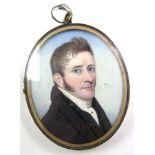 Portrait miniature. Hand painted Portrait miniature of Abraham James, circa early 19th century,