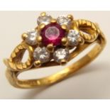 22ct Gold Ring with Ruby and CZ size J weight 3.3 grams