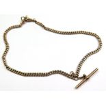 9ct Gold 15 inch Albert Chain with T Bar and Dog Clips weight 12.6 grams