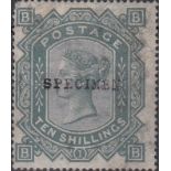 GB - QV 10s greenish grey Plate 1 opt "SPECIMEN" SG128s mint, gum faulty, short corner perf, cat £