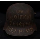 A WW1 German Model 1916 original helmet shell from the Somme. Found many years ago and painted '