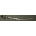 19th Century all steel Indian Tulwar. Forged blade 31" slightly curved with serration's to both