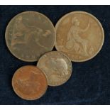 GB Copper & Bronze (4): Penny 1874 GF, Penyn 1877 F, Farthing 1838 x2 F and VF