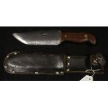 A British unidentified survival blade marked '61518'. Heavy broad blade 6.5". In its leather