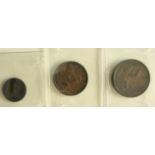 GB Copper (3): Penny 1806 brown EF, Halfpenny 1799 similar, and Farthing 1806 VF