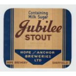 Beer Label, Hope & Anchor Breweries Ltd, Sheffield, Jubilee Stout, very large v.r, 131mm high, (