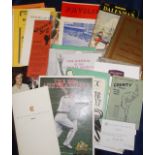 Cricket, large selection of scorecards, brochures, annuals, menus, handbooks, photos etc, mostly