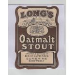 Beer Label, Long & Co (Southsea) Ltd, Long's, Oatmalt Stout, Brickwoods Sunshine Brewery, shaped v.