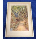 Original postcard artwork, A.R. Quinton, original watercolour by ARQ  of Shanklin Chine, Isle of