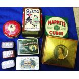 Collectable tins, a collection of 9 tins including Bisto, Marmite, Rotterdam-Lloyd Shipping Line,