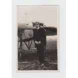 Postcard, Aviation, RP showing L A Strange standing in front of his plane, flying at Hendon (unused,