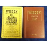 Cricket books, Wisden Cricketers' Almanacks, 1956 (softback edition) & 1957 (hardbacked)(gen gd) (