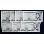 Banknotes, seven Bank of England £5 notes, all Gill, prefixes RH02, RH47, RH69, RJ21, RJ34 (x2) &