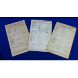 Cricket scorecards, a folder containing 130+ scorecards, 1907 to 1949, some with press cuttings,