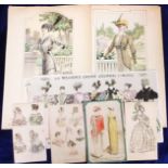 Ephemera, eighteen fashion plates/extracts, 1801 to 1900, hand coloured & chromolithographed