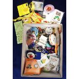Badges etc, a box of mainly modern badges, pins etc inc. Barbie, Winnie the Pooh, charity