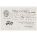 Banknote, Bank of England white £5 note, Peppiatt, 3 April, 1947, no L82 065496 (VF) (1)