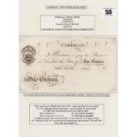 Banknote, P. Jones Collection, Cardigan One Guinea banknote with blind embossed 4d duty stamp,