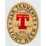 Beer Label, J & R Tennent's, Glasgow, Light Beer, large v.o, 115mm high, for Hong Kong and South