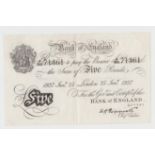 Banknote, Bank of England white £5 note, Peppiatt, 25 January 1937, no A363 71361 (VF) (1)