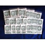 Banknotes, fourteen Bank of England £1 notes, Peppiatt, prefix A71B & E66B and Beale R61C, U62C (