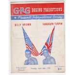 Boxing programme, from the Randolph Turpin v Billy Brown (USA) 16 April 1951 held at The